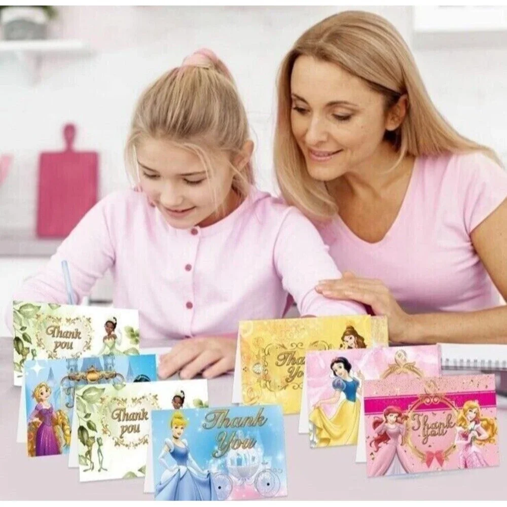 Set Lot of 24 THANK YOU Cards Disney Princess Blank Notes Girls Birthday Party..